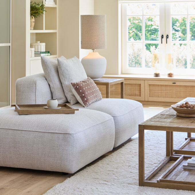 Rivièra Maison Hamilton Footstool, rich tweed, antique white