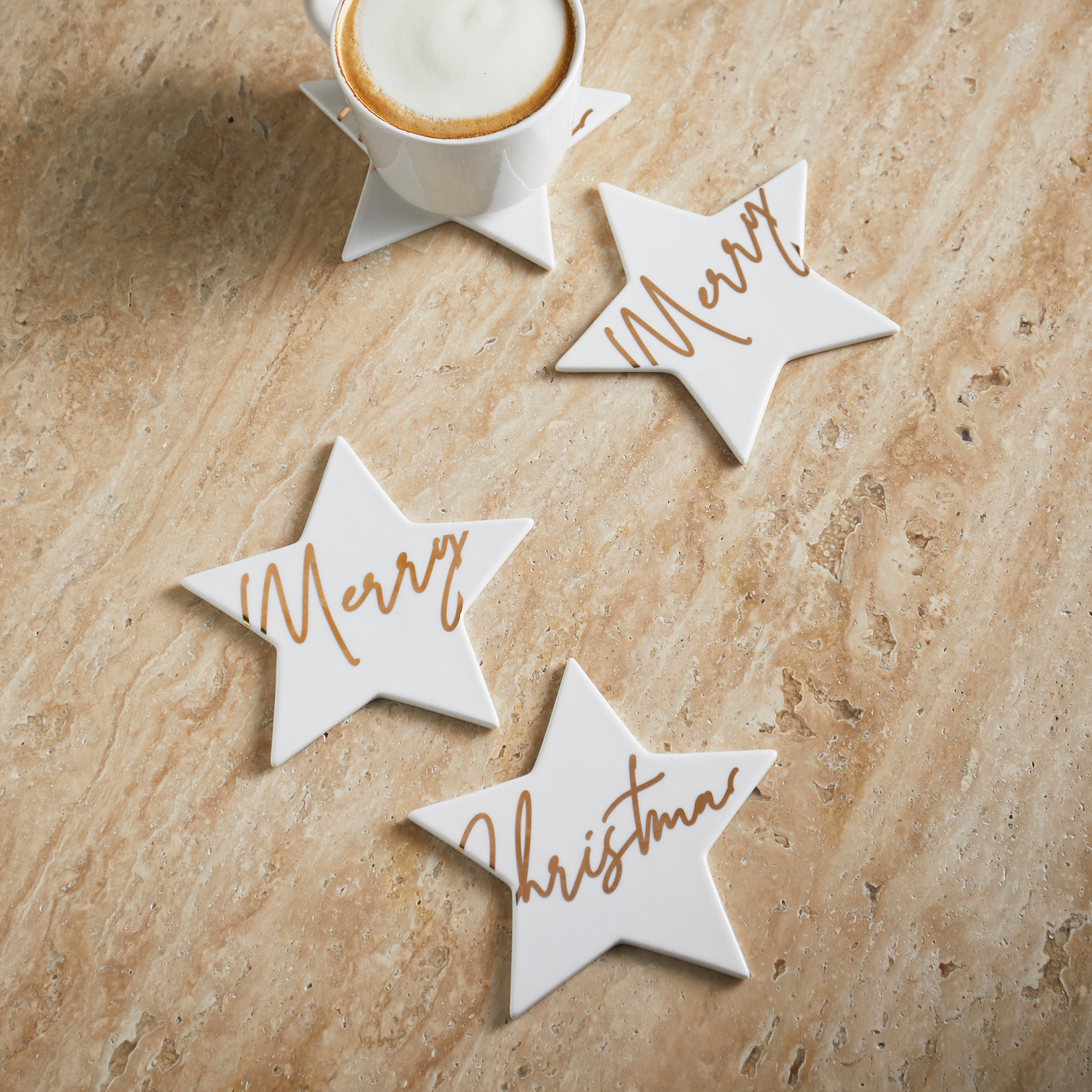 Merry Christmas Star Coasters 4 pieces