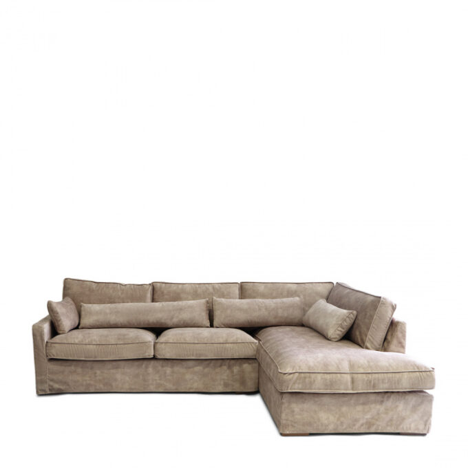 Hoekbank Rivièra Maison Brompton Cross Chaise Longue Rechts Velvet golden beige
