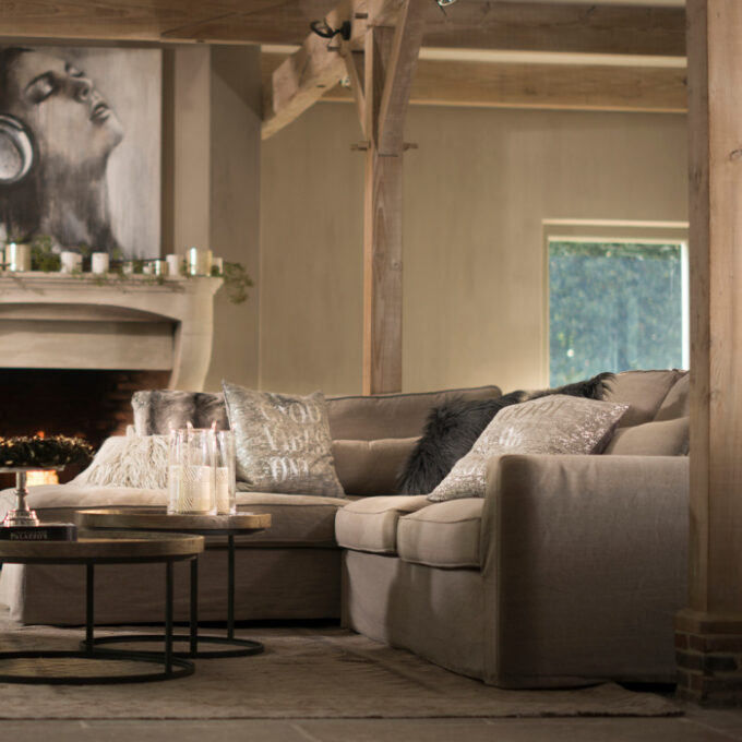 Hoekbank Rivièra Maison Brompton Cross Chaise Longue Rechts Velvet golden beige